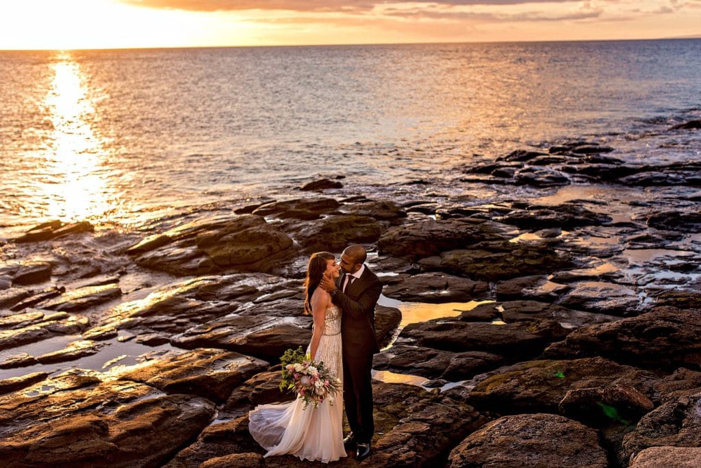 Angela Nelson Photography - Maui, Hawaii Wedding Photographer_0021 - Ann Arbor Wedding Photographer Angela Nelson Photography Couple kissing on Maui beach at sunset