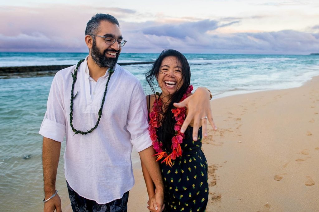Gorgeous North Shore Beach Proposal_0019 - Ann Arbor Wedding Photographer excited engaged couple on the beach in maui